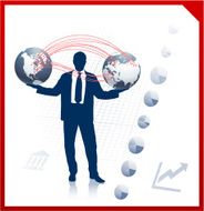Businessman with globes on corporate elegance background