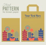 Vector stylized contemporary plants and flowers pattern brown paper bag