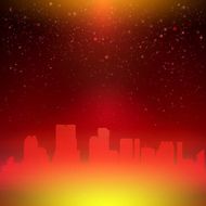 Red hot night city sky with stars background