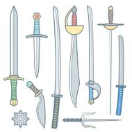 vector cold weapons colored outline set N2