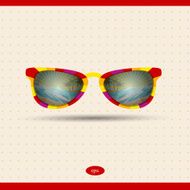 Retro sunglasses with tropical islad reflection Summer background illustration N2