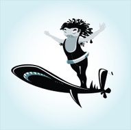 young surfer on a shark board with rescue wheel