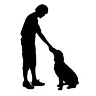 Vector silhouette of a man with dog N70