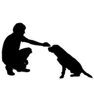Vector silhouette of a man with dog N71