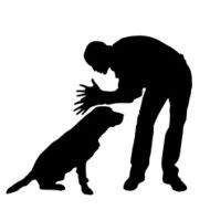 Vector silhouette of a man with dog N73