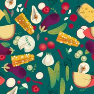 Variety of vegetables and cheeses Seamless background pattern