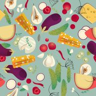 Variety of vegetables and cheeses Seamless background pattern N2