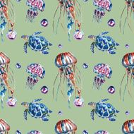 Seamless pattern with jellyfish and turtles N2