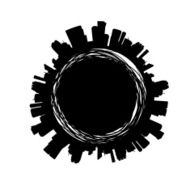 Black city silhouette label