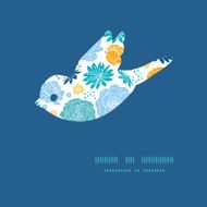 Vector blue and yellow flowersilhouettes bird silhouette pattern frame