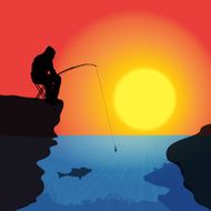 Vector silhouette of a fisherman N11