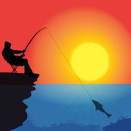Vector silhouette of a fisherman N12