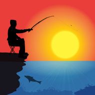 Vector silhouette of a fisherman N13