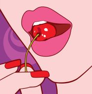 female lips and cherry