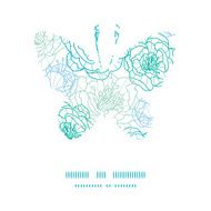 Vector blue line art flowers butterfly silhouette pattern frame