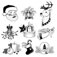 Christmas icons black and white set