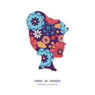 Vector colorful bouquet flowers girl portrait silhouette pattern frame