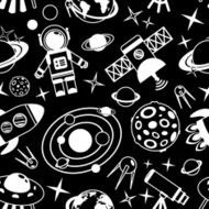 Space black and white seamless pattern