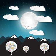Abstract Vector Night Landscape Illustration with Full Moon