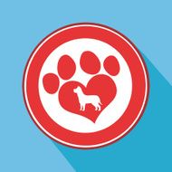 Love Paw Print in Circle Flat Design With Blue Background