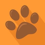 Brown Paw Print Flat Design With Orange Background