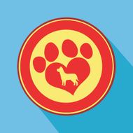 Paw Print in Yellow Circle Flat Design With Blue Background