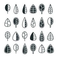 Stylized leaves and trees icon set