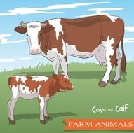 cow and her calf grazing in the meadow N2