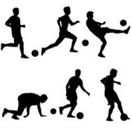 Set silhouettes of soccer players with the ball N2