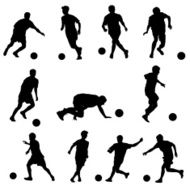 silhouettes of soccer players with the ball N12