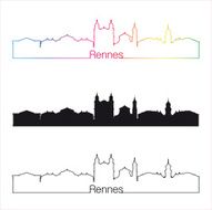 Rennes skyline linear style with rainbow