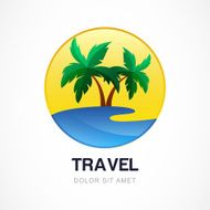 Vector logo design template Green palm on seaside