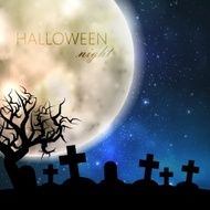 Halloween vector illustration with full moon and cemetery on the N2