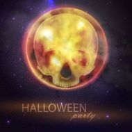 Halloween vector illustration with full moon and skull on the