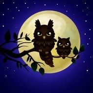 Owl and moon