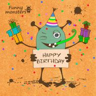 Birthday card with funny monster