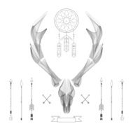 Abstract animal background line art Skull Antlers Vector Isolated N6