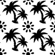 Seamless pattern with coconut palm trees and sun N2