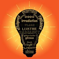 Light bulb with words related to light vector