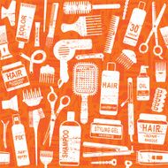 Hair styling related vector seamless pattern background 3