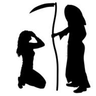 Vector silhouette of a woman with the Grim Reaper N12