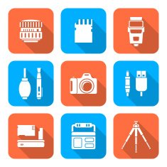 white color flat style square digital photography tools icons