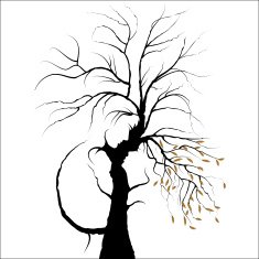 Valentine day background Young couple shaped by tree N2