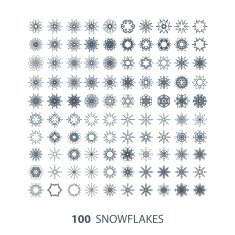 vector set of 100 graceful snowflakes