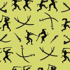 Seamless set with asian warriors and swords N2