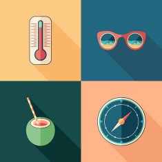 Set of travel flat square icons with long shadows N2