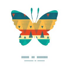Vector vibrant ikat stripes butterfly silhouette pattern frame