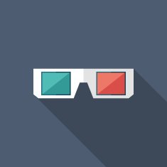 3D glasses flat square icon with long shadows N2
