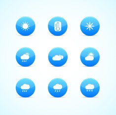 Set of blue glossy weather icons