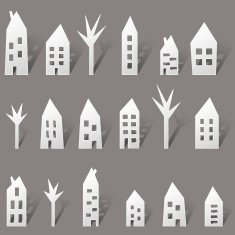 Paper houses with long shadow